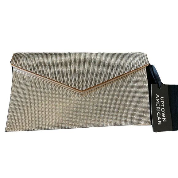 Uptown America New Rose Gold Silver Rhinestone Clutch Purse Party Cocktail Glam - Picture 1 of 7